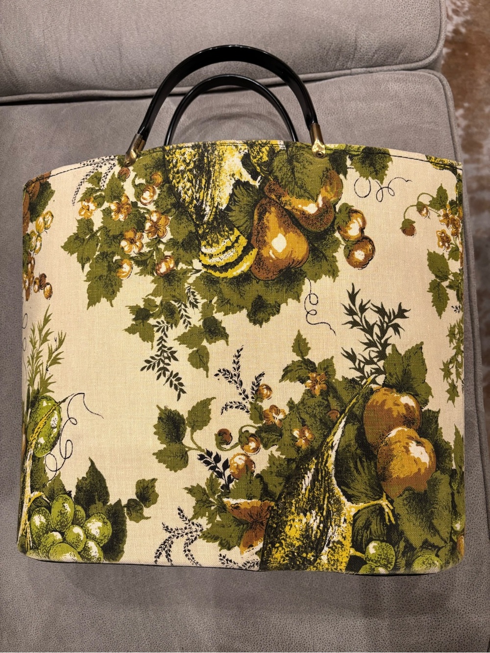 Vintage 1970s Green & Cream pear 🍐 Floral Tote Bag